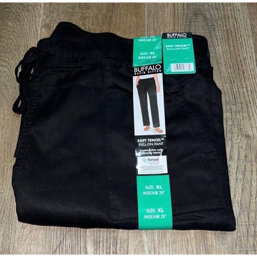 BUFFALO Soft Tencel Pull-On Pant Women XL Black Drawstring Stretch Straight Leg